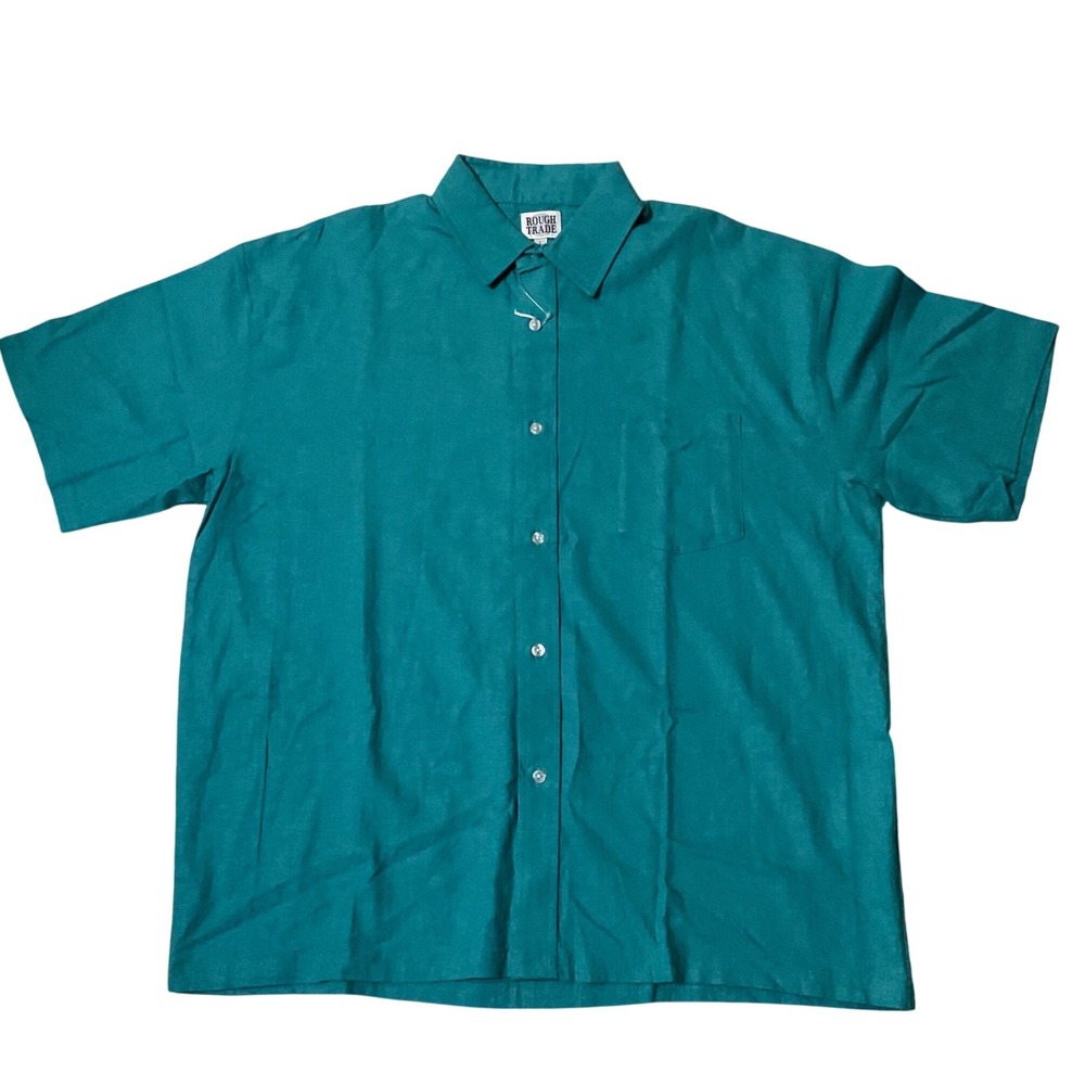 Rough Trade Shirt Mens L Teal New Linen Rayon Blend Short Sleeve Pck Button Up